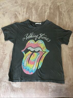 the Rolling Stones Black Kids Tee with Multicolor Tie-Dye Tongue